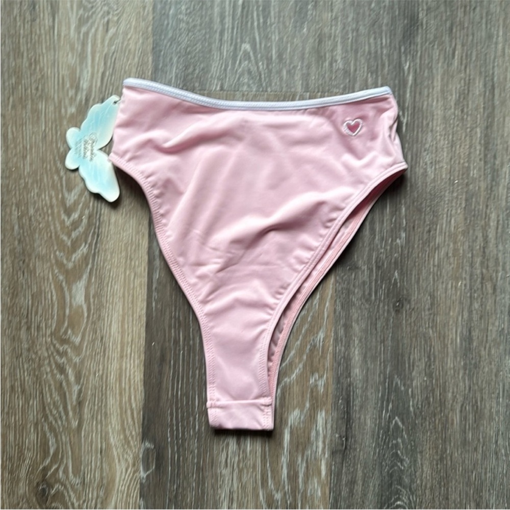 NWT Frankie’s Bikinis VS light pink high rise cheeky  swim bikini bottoms S